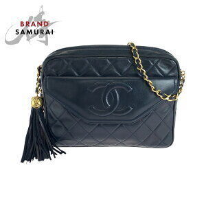 CHANEL Matelasse Coco Mark fringe Navy Blue lambskin chain shoulder bag